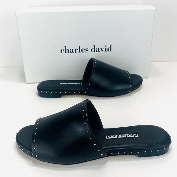 Charles David Sheriff Flat Slide Sandal Size 7 Black Luxury Leather Padded Comfy - Picture 1 of 16